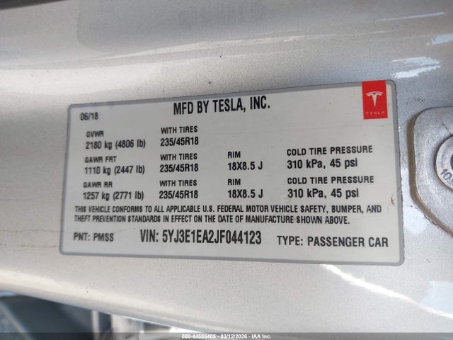 2018 TESLA MODEL 3 5YJ3E1EA2JF044123 Photo 8
