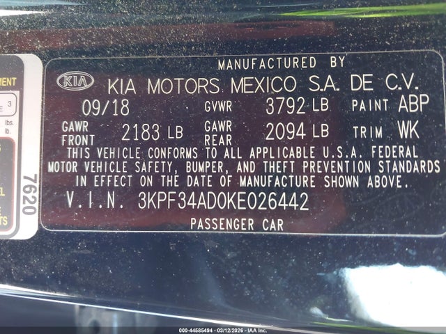 KIA FORTE S 2019 3KPF34AD0KE026442 Image 9