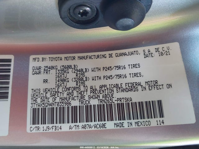 Toyota Tacoma Sr 2022 3TYAX5GN4NT035986 Image 9