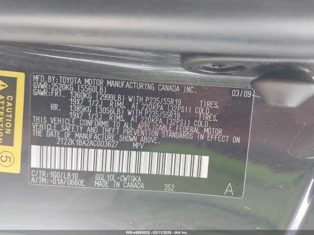 2010 Lexus Rx 350 მანქანა იყიდება აუქციონზე, vin: 2T2ZK1BA2AC003627, აუქციონის ნომერი: 44585525