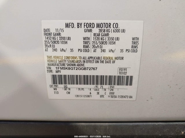 2016 FORD EXPLORER 1FM5K8GT2GGB72767 Photo 8