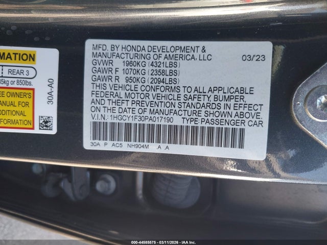 1HGCY1F30PA017190 Honda ACCORD EX