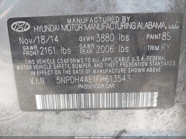 Hyundai Elantra Limited 2015 5NPDH4AE1FH613543 Image 9