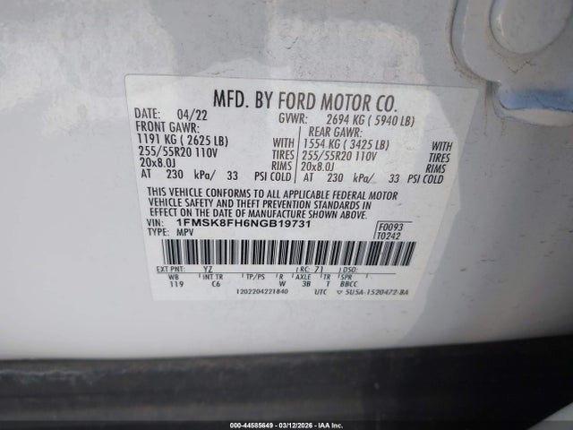 Ford Explorer Limited 2022 1FMSK8FH6NGB19731 Image 9
