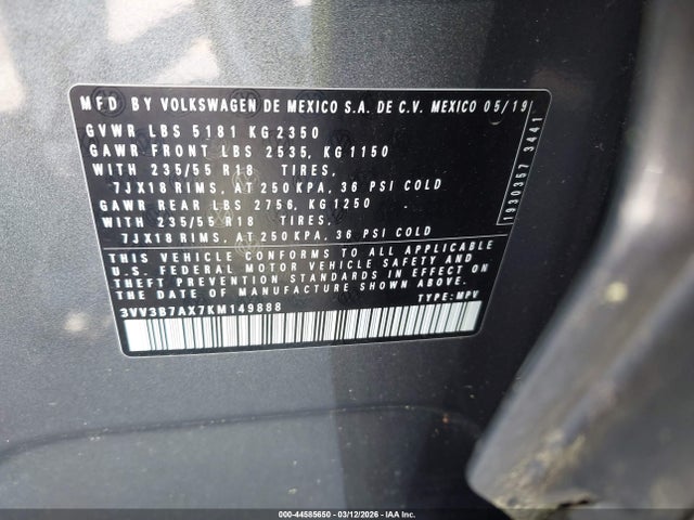 2019 VOLKSWAGEN TIGUAN 3VV3B7AX7KM149888 Photo 8