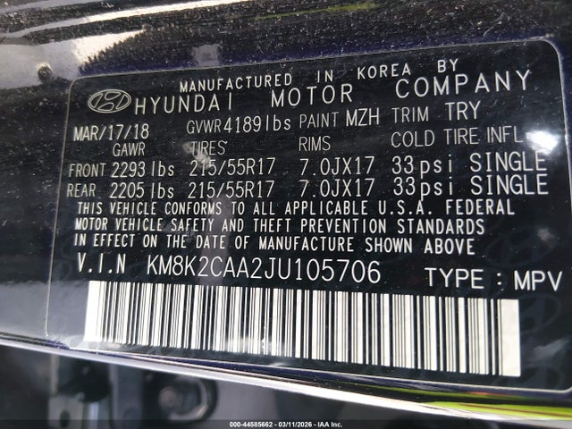 2018 HYUNDAI KONA KM8K2CAA2JU105706 Photo 8