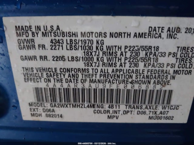 Mitsubishi Outlander Sport Es 2015 4A4AR3AU9FE006882 Image 9