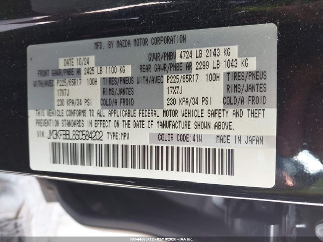Продажа на аукционе авто 2025 Mazda Cx-5 2.5 S Select, vin: JM3KFBBL8S0584202, номер лота: 44585712