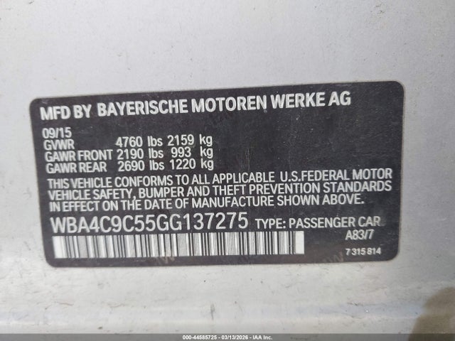 Aukcja sprzedaży 2016 Bmw 428i Gran Coupe Xdrive, vin: WBA4C9C55GG137275, numer aukcji: 44585725