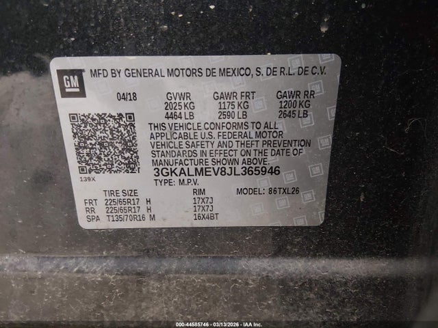 44585746 :رقم المزاد ، 3GKALMEV8JL365946 vin ، 2018 Gmc Terrain Sle مزاد بيع