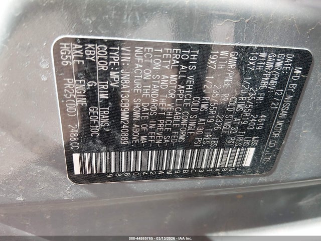 Продаж на аукціоні авто 2021 Nissan Rogue Sl Intelligent Awd, vin: JN8AT3CB9MW240889, номер лоту: 44585765