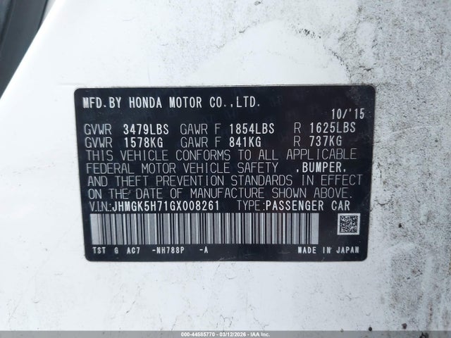 JHMGK5H71GX008261 Honda FIT EX