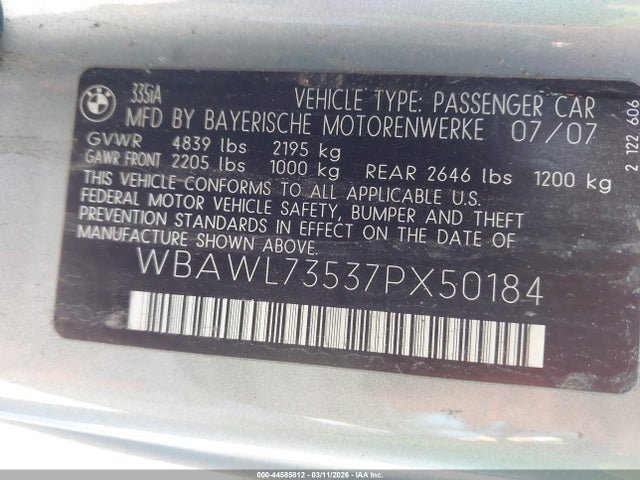 2007 BMW 335I WBAWL73537PX50184 Photo 8