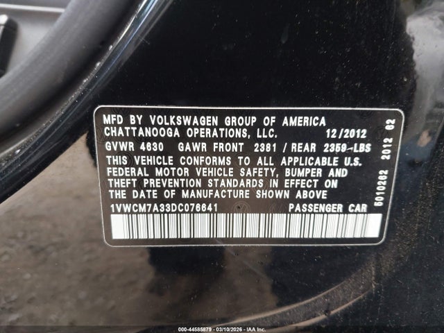Продаж на аукціоні авто 2013 Volkswagen Passat 3.6l V6 Sel Premium, vin: 1VWCM7A33DC076641, номер лоту: 44585879
