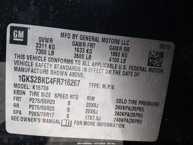 Продаж на аукціоні авто 2015 Gmc Yukon Slt, vin: 1GKS2BKC4FR716267, номер лоту: 44585883