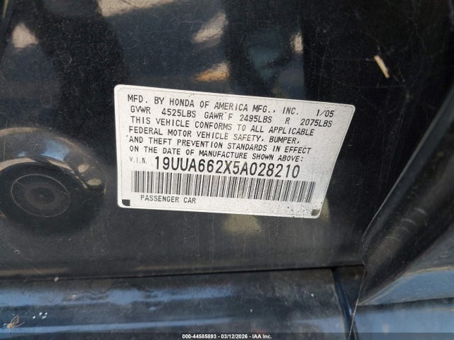 2005 Acura Tl მანქანა იყიდება აუქციონზე, vin: 19UUA662X5A028210, აუქციონის ნომერი: 44585893