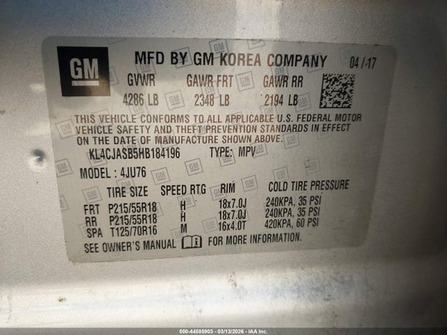 Продажа на аукционе авто 2017 Buick Encore Preferred, vin: KL4CJASB5HB184196, номер лота: 44585903