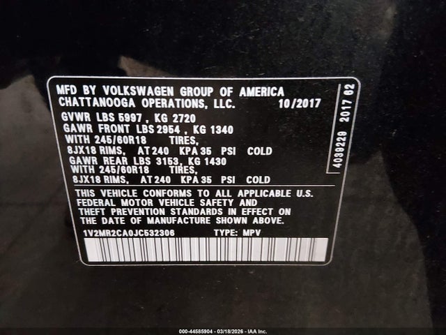 2018 VOLKSWAGEN ATLAS 1V2MR2CA0JC532306 Photo 8