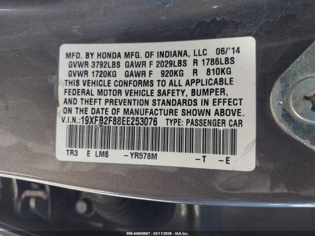 Honda CIVIC EX 2014 19XFB2F88EE253076 Image 9