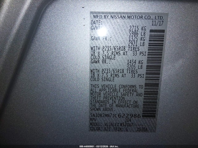 Nissan Pathfinder Sv 2018 5N1DR2MN7JC622986 Image 9