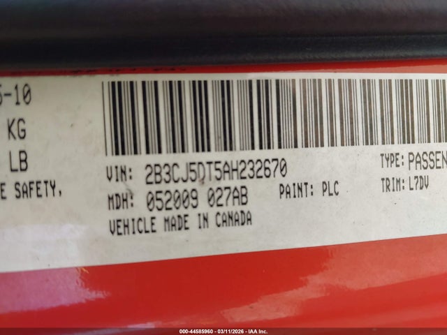 Продажа на аукционе авто 2010 Dodge Challenger R/t, vin: 2B3CJ5DT5AH232670, номер лота: 44585960
