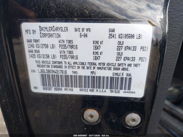 Продажа на аукционе авто 2004 Jeep Liberty Limited Edition, vin: 1J8GL58K94W317618, номер лота: 44585967