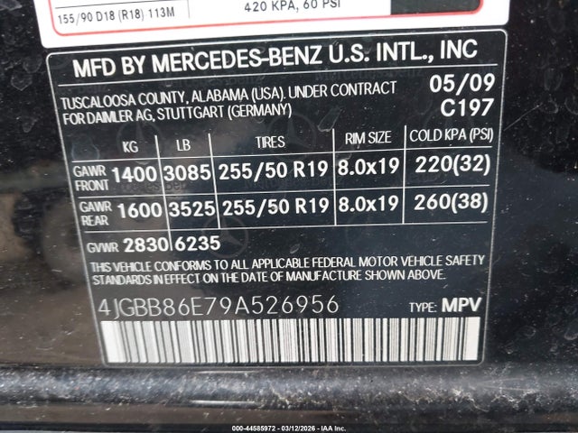 Продаж на аукціоні авто 2009 Mercedes-benz Ml 350 4matic, vin: 4JGBB86E79A526956, номер лоту: 44585972