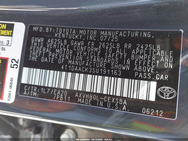 2025 TOYOTA CAMRY 4T1DAACK3SU191163 Photo 8