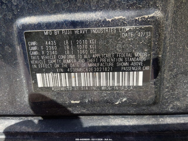 44586009 :رقم المزاد ، 4S3BMBC62E3021821 vin ، 2014 Subaru Legacy 2.5i Premium مزاد بيع