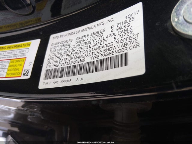 Honda ACCORD EX 2018 1HGCV1F45JA008509 Image 9