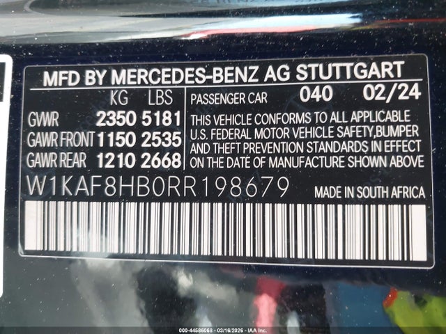 2024 Mercedes-benz Amg C 43 4matic მანქანა იყიდება აუქციონზე, vin: W1KAF8HB0RR198679, აუქციონის ნომერი: 44586068