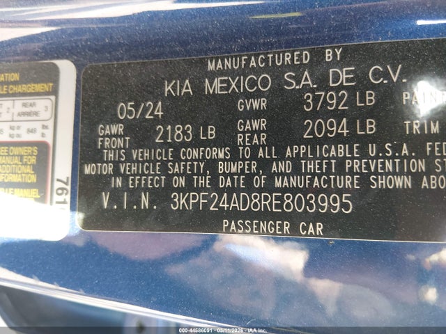 Продажа на аукционе авто 2024 Kia Forte Lxs, vin: 3KPF24AD8RE803995, номер лота: 44586091