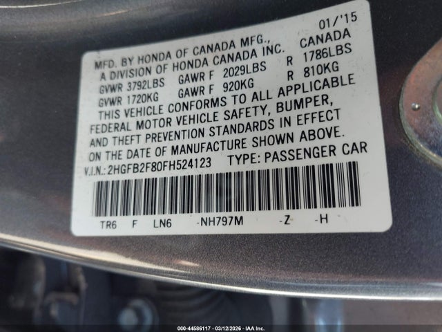 2HGFB2F80FH524123 Honda CIVIC EX
