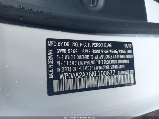 44586120 :رقم المزاد ، WP0AA2A76KL100677 vin ، 2019 Porsche Panamera 4 مزاد بيع