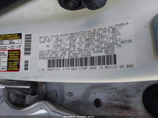 Продаж на аукціоні авто 2011 Toyota Tacoma Base V6, vin: 3TMMU4FNXBM034916, номер лоту: 44586125