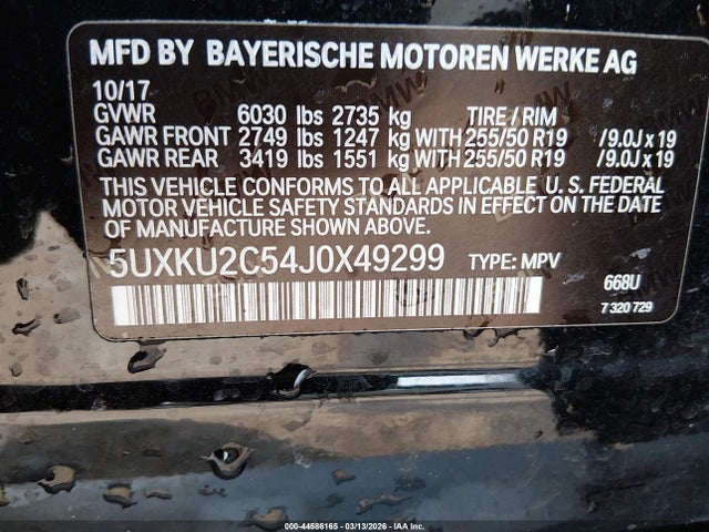 44586165 :رقم المزاد ، 5UXKU2C54J0X49299 vin ، 2018 Bmw X6 Xdrive35i مزاد بيع