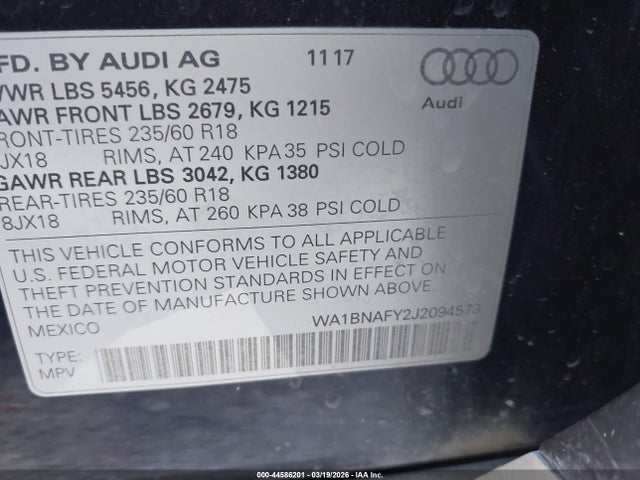 Продаж на аукціоні авто 2018 Audi Q5 2.0t Premium/2.0t Tech Premium, vin: WA1BNAFY2J2094573, номер лоту: 44586201