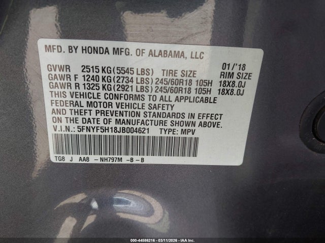 Honda PILOT LX 2018 5FNYF5H18JB004621 Image 9