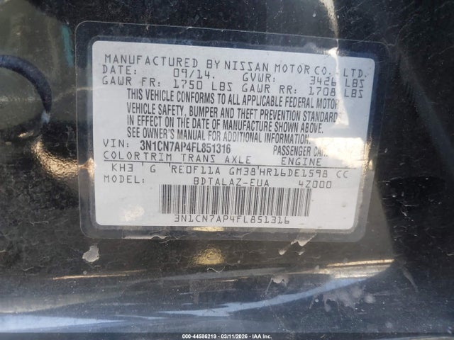 Nissan Versa 1.6 S+ 2015 3N1CN7AP4FL851316 Image 9