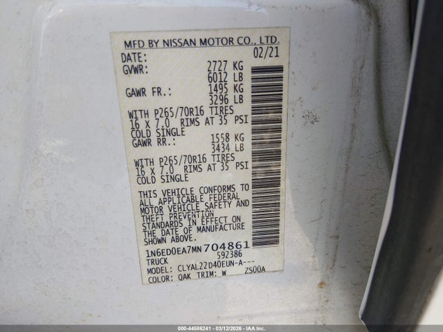 2021 NISSAN FRONTIER 1N6ED0EA7MN704861 Photo 8