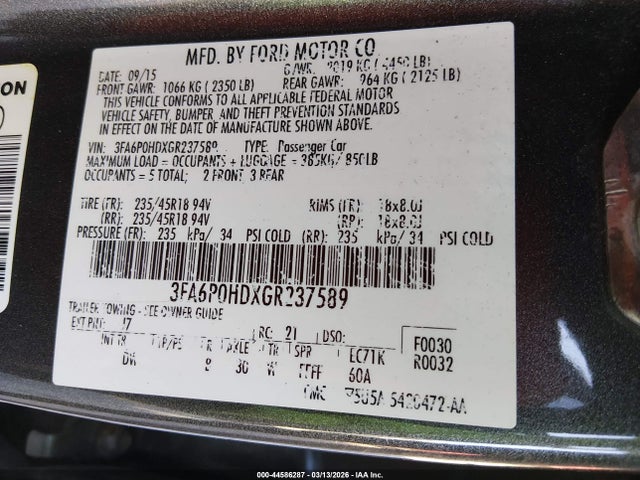 Ford FUSION SE 2016 3FA6P0HDXGR237589 Image 9