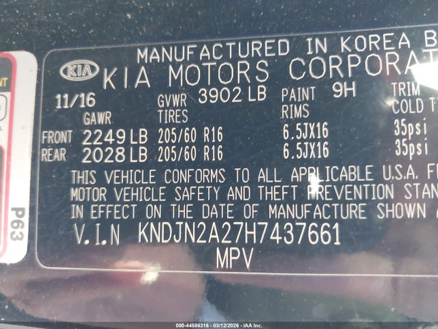 2017 Kia Soul მანქანა იყიდება აუქციონზე, vin: KNDJN2A27H7437661, აუქციონის ნომერი: 44586316