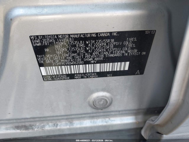 Aukcja sprzedaży 2013 Toyota Rav4 Limited, vin: 2T3YFREV8DW062080, numer aukcji: 44586321