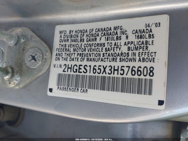 2003 HONDA CIVIC 2HGES165X3H576608 Photo 8