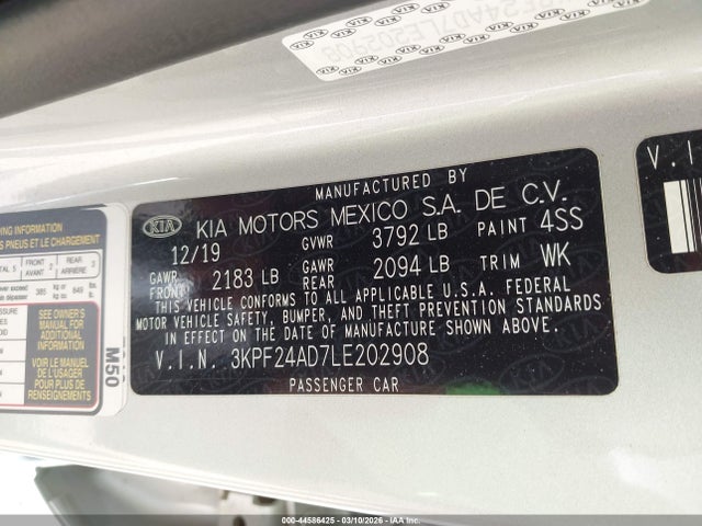 3KPF24AD7LE202908 KIA Forte Lxs
