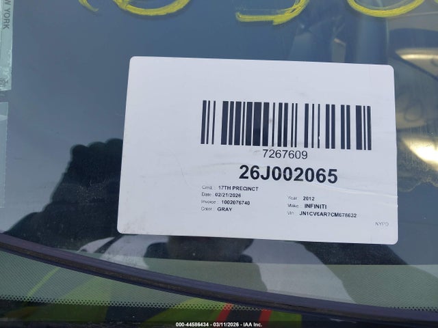 Aukcja sprzedaży 2012 Infiniti G37x, vin: JN1CV6AR7CM678632, numer aukcji: 44586434