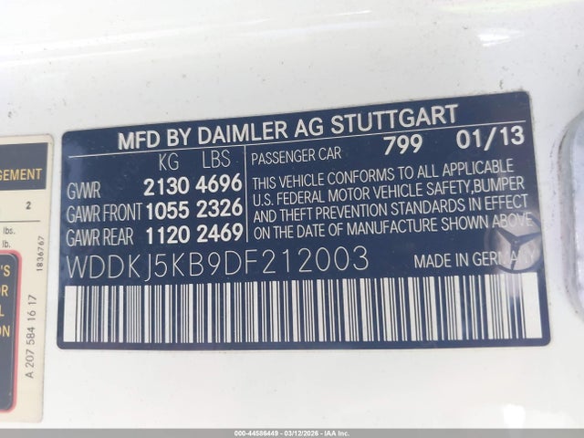 44586449 :رقم المزاد ، WDDKJ5KB9DF212003 vin ، 2013 Mercedes-benz E 350 مزاد بيع