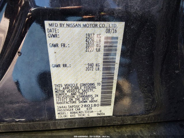 Aukcja sprzedaży 2016 Nissan Altima 2.5 Sv, vin: 1N4AL3AP1GC280180, numer aukcji: 44586454