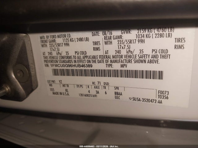 Ford ESCAPE SE 2017 1FMCU0G96HUB46389 Image 9
