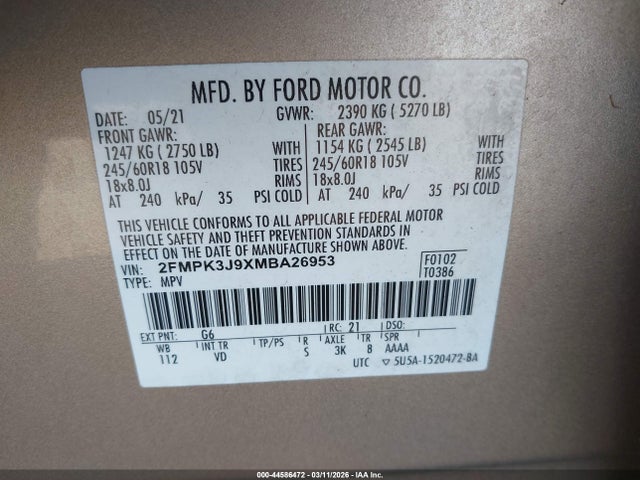 Ford EDGE SEL 2021 2FMPK3J9XMBA26953 Image 9